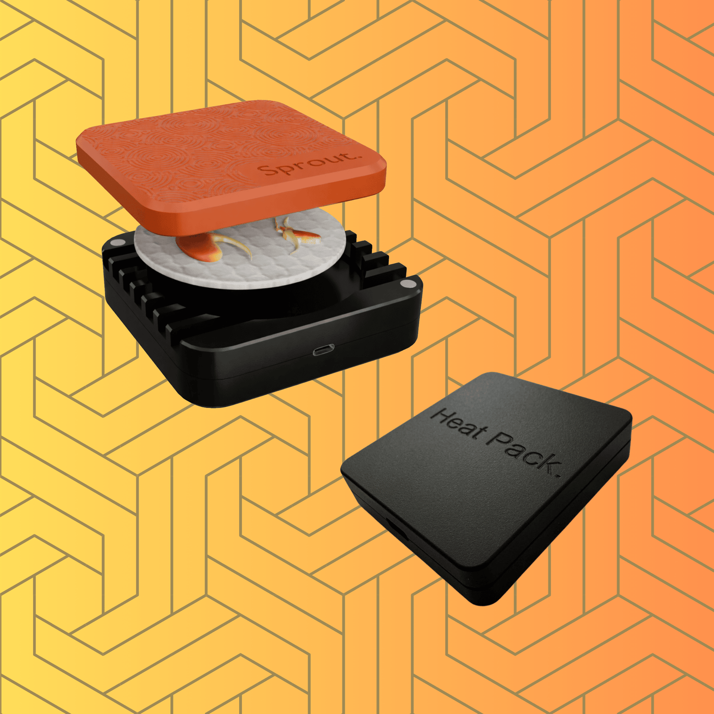 Sprout chamber with orange lid and Heat Pack